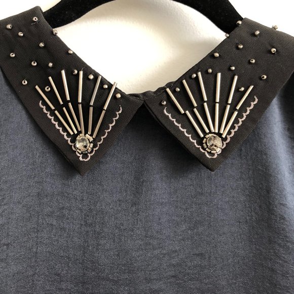 ⭐️FINAL PRICE⭐️ NWOT Modcloth Embellished Navy Blouse - Picture 4 of 7